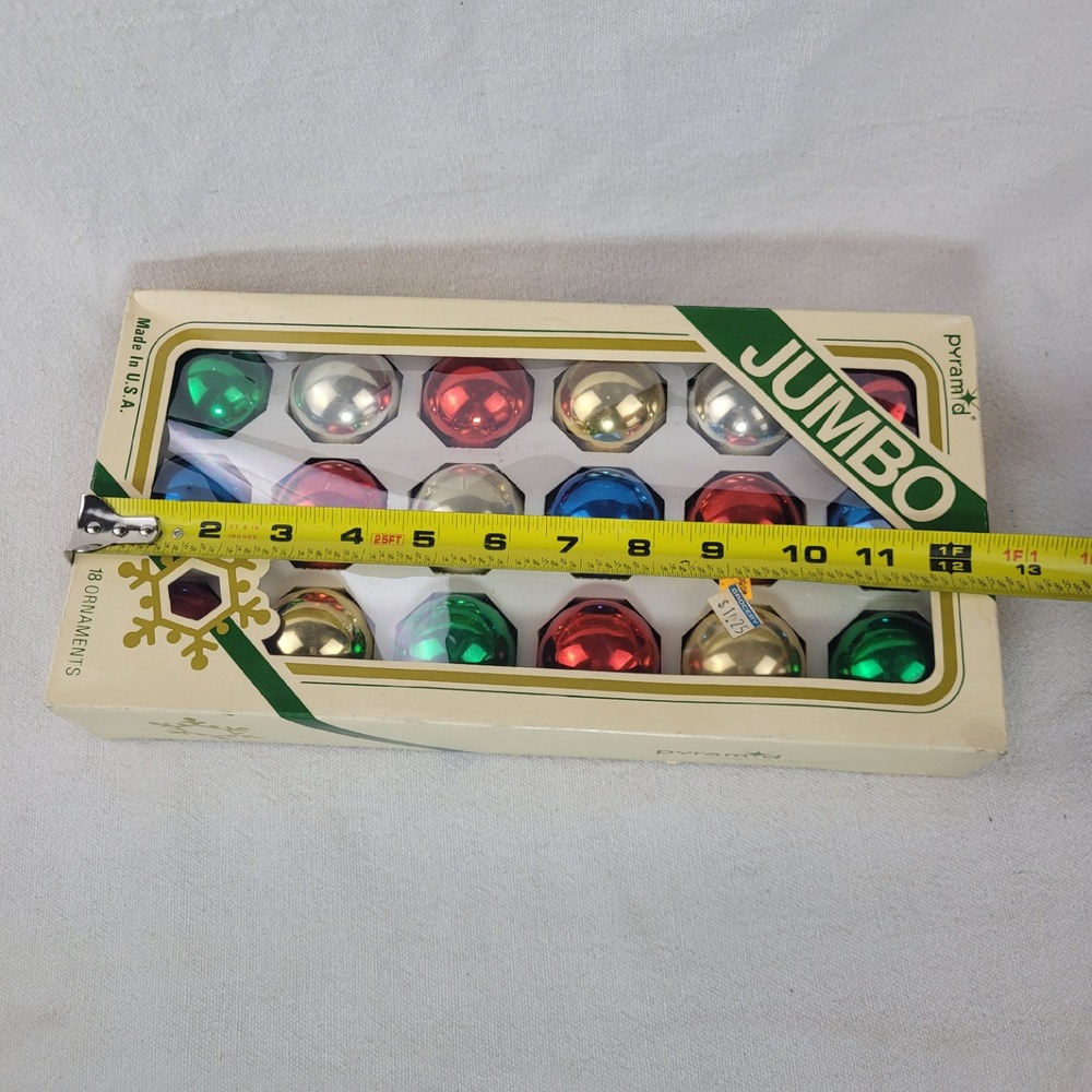 Vintage Pyramid 18 Jumbo Glass Christmas Ornaments Multi Color Made in USA - Picture 8 of 10